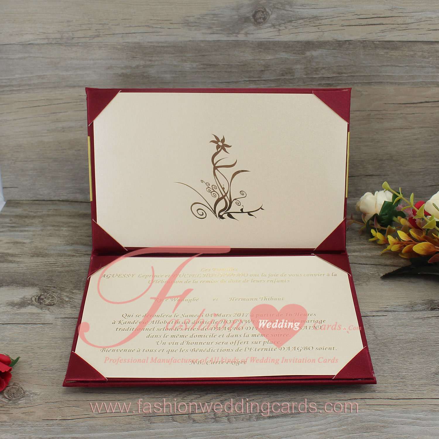 Thailand Silk Folios Burgundy Wedding Invitation Card